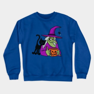 old witch with coffee and friends Crewneck Sweatshirt